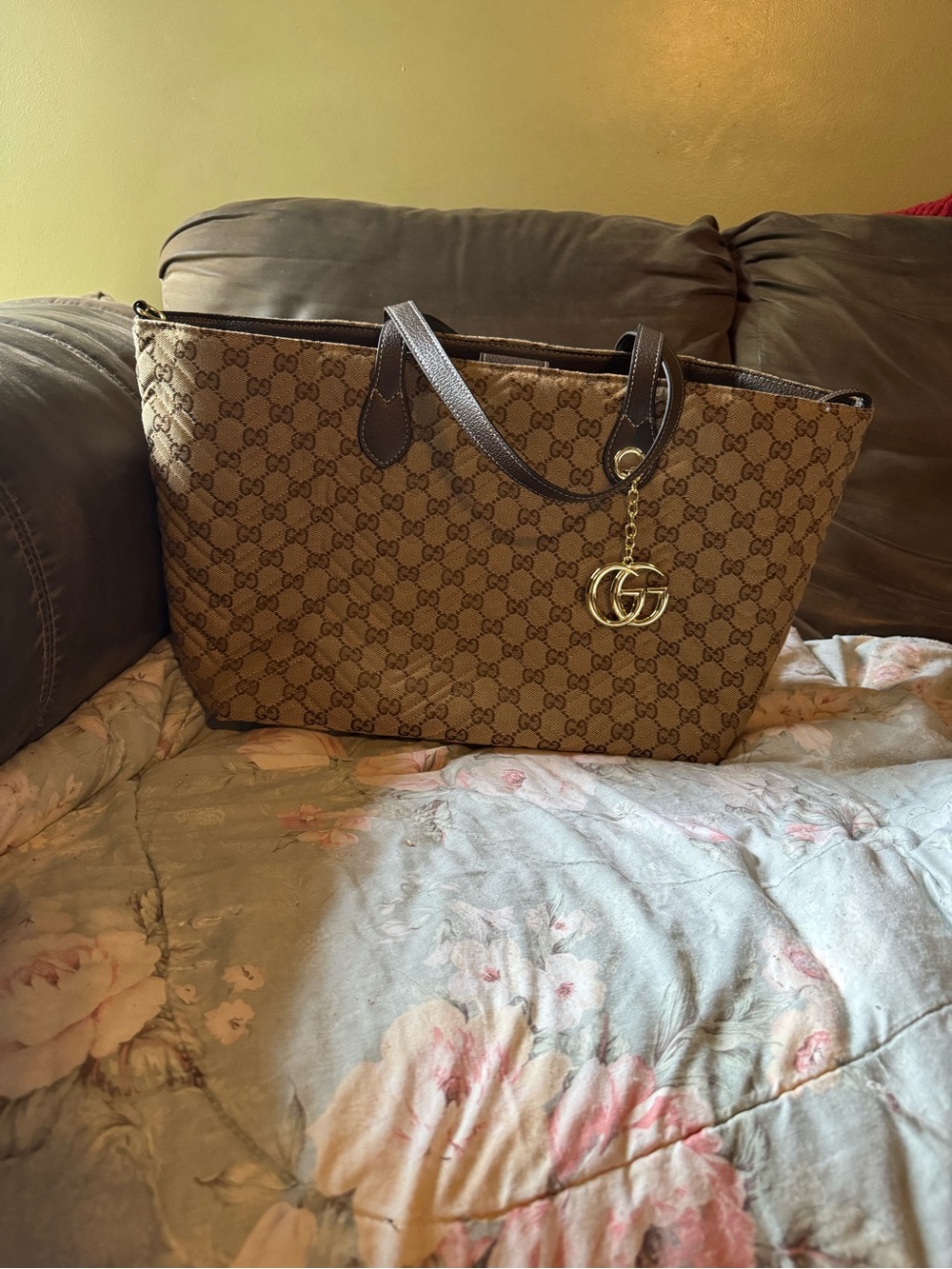 Designer Inspired Supreme Tote Bag with Gold Charm